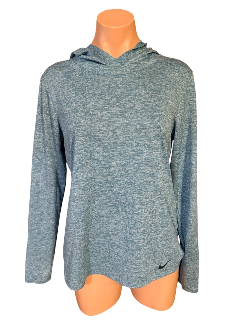 Nike Dri-Fit Womens M Green Blue Heathered Long Sleeve Hoodie Pullover Shirt